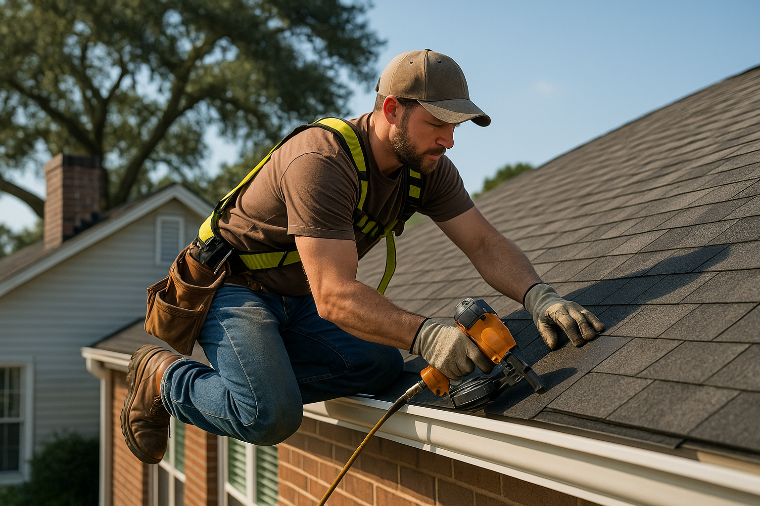 Editorial illustration depicting impact resistant shingles 74 mph winds