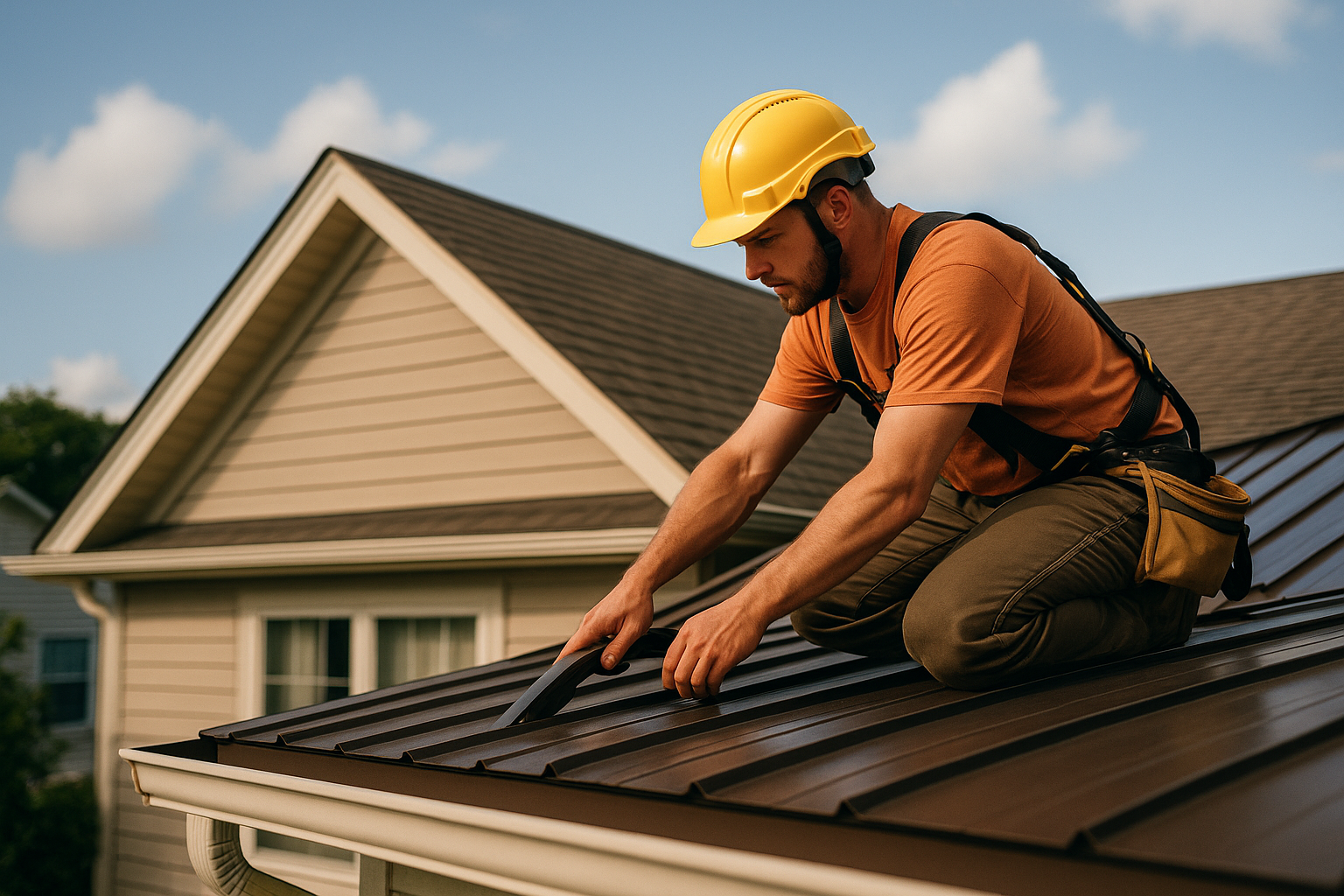 Editorial illustration depicting metal roofing savannah summer thunderstorms